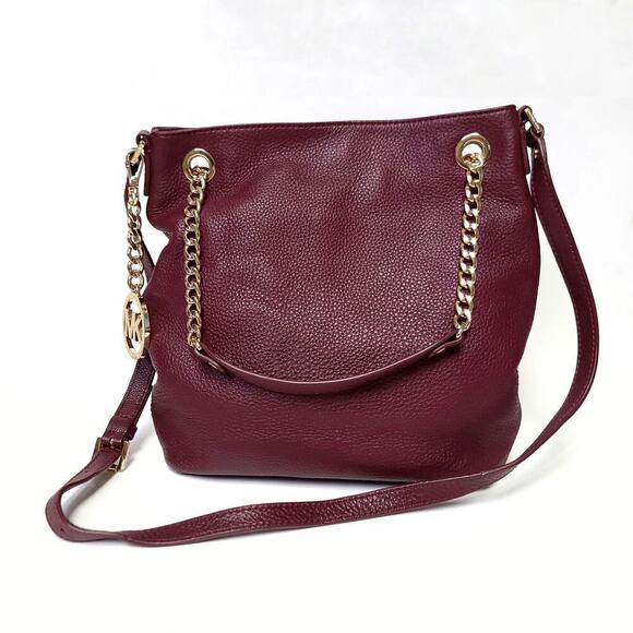 Michael Kors Purse Jet Set Tote Bag Burgundy with Gold Chain - Picture 2 of 11